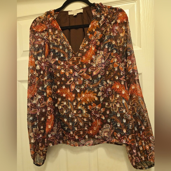 LOFT Tops - Floral V-Neck Sheer Blouse